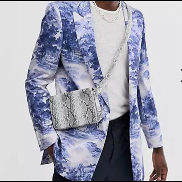 Blue Toile  Printed  Blazer - Picture 4 of 17